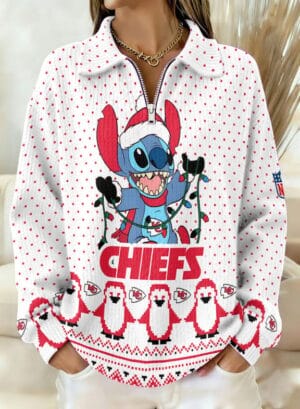 Kansas City Chiefs x Stitch 2025 Edition Quarter Zip Corduroy Sweatshirt for Christmas AMCCLG001421