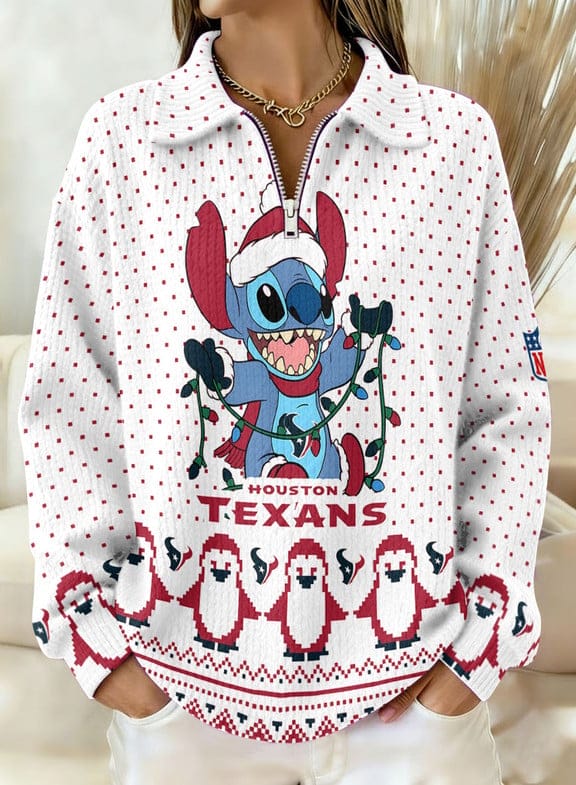 Houston Texans x Stitch 2025 Edition Quarter Zip Corduroy Sweatshirt for Christmas AMCCLG001428