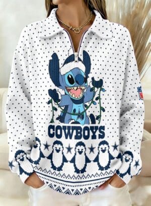 Dallas Cowboys x Stitch 2025 Edition Quarter Zip Corduroy Sweatshirt for Christmas AMCCLG001426