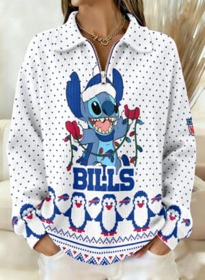 Buffalo Bills x Stitch 2025 Edition Quarter Zip Corduroy Sweatshirt for Christmas AMCCLG001408