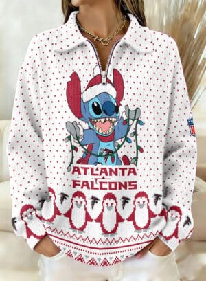Atlanta Falcons x Stitch 2025 Edition Quarter Zip Corduroy Sweatshirt for Christmas AMCCLG001407