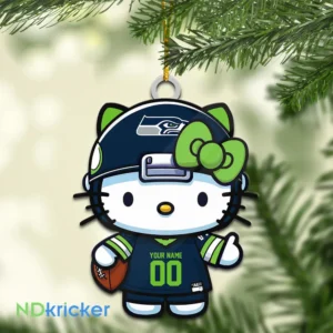 Seattle Seahawks x Hello Kitty Christmas Custom Any Name Acrylic Ornament AMCACS000576
