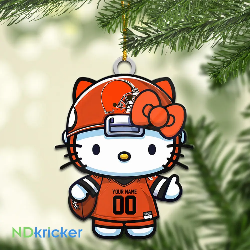 Cleveland Browns x Hello Kitty Christmas Custom Any Name Acrylic Ornament AMCACS000555