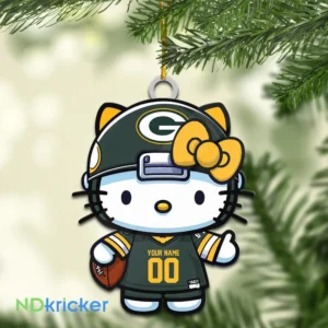 Green Bay Packers x Hello Kitty Christmas Custom Any Name Acrylic Ornament AMCACS000559