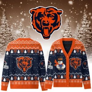 Chicago Bears Premium Christmas Knit Cardigan Custom Name AMCCLG001751
