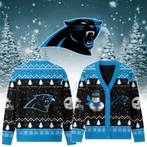 Carolina Panthers Premium Christmas Knit Cardigan Custom Name AMCCLG001750