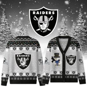 Las Vegas Raiders Premium Christmas Knit Cardigan Custom Name AMCCLG001762