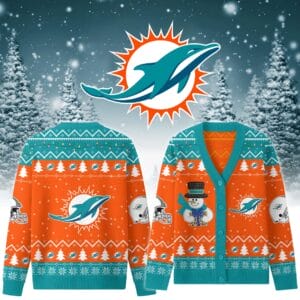 Miami Dolphins Premium Christmas Knit Cardigan Custom Name AMCCLG001765