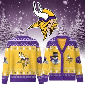 Minnesota Vikings Premium Christmas Knit Cardigan Custom Name AMCCLG001766