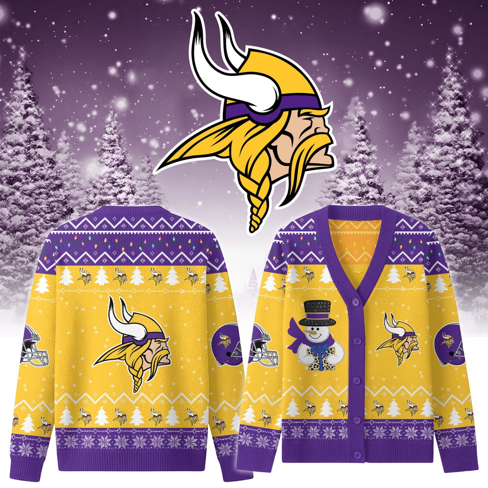 Minnesota Vikings Premium Christmas Knit Cardigan Custom Name AMCCLG001766