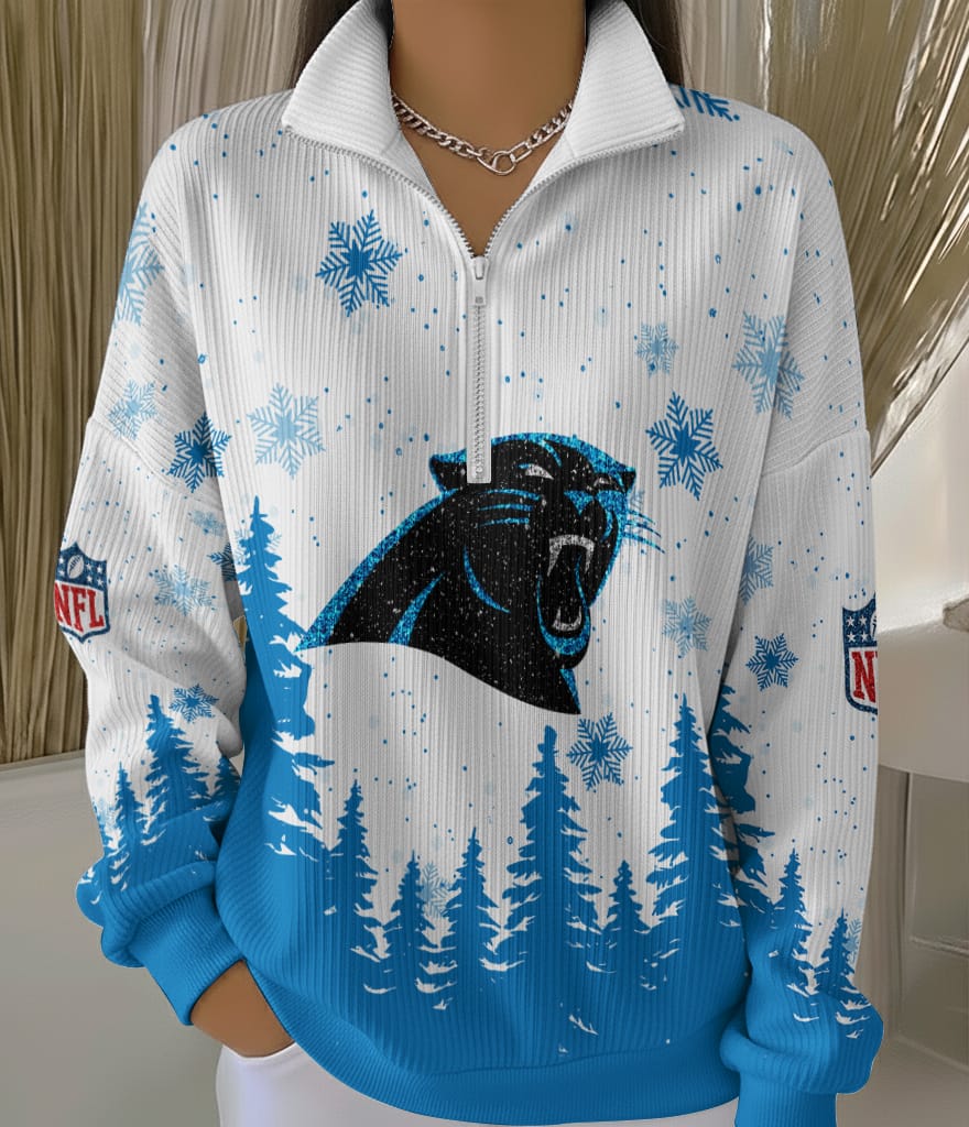 Carolina Panthers 2025 Edition Quarter Zip Corduroy Sweatshirt for Christmas AMCCLG001459