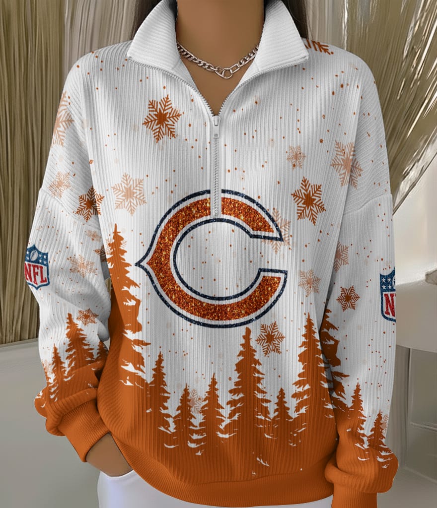 Chicago Bears 2025 Edition Quarter Zip Corduroy Sweatshirt for Christmas AMCCLG001460