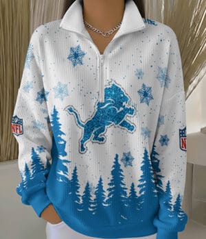 Detroit Lions 2025 Edition Quarter Zip Corduroy Sweatshirt for Christmas AMCCLG001501