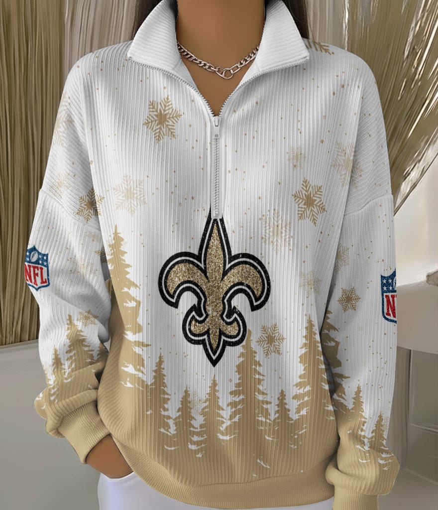 New Orleans Saints 2025 Edition Quarter Zip Corduroy Sweatshirt for Christmas AMCCLG001479