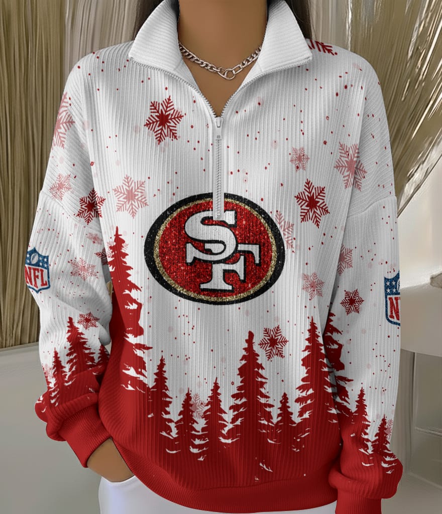San Francisco 49ers 2025 Edition Quarter Zip Corduroy Sweatshirt for Christmas AMCCLG001490