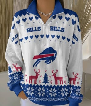 Buffalo Bills 2025 Edition Quarter Zip Corduroy Sweatshirt for Christmas AMCCLG001443