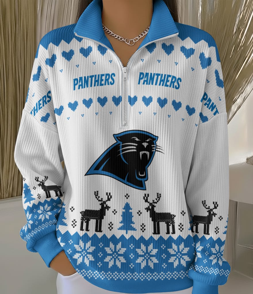Carolina Panthers 2025 Edition Quarter Zip Corduroy Sweatshirt for Christmas AMCCLG001467