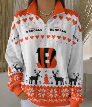 Cincinnati Bengals 2025 Edition Quarter Zip Corduroy Sweatshirt for Christmas AMCCLG001480