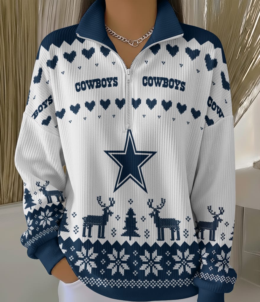 Dallas Cowboys 2025 Edition Quarter Zip Corduroy Sweatshirt for Christmas AMCCLG001498