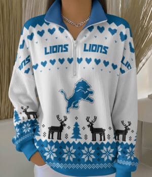 Detroit Lions 2025 Edition Quarter Zip Corduroy Sweatshirt for Christmas AMCCLG001502