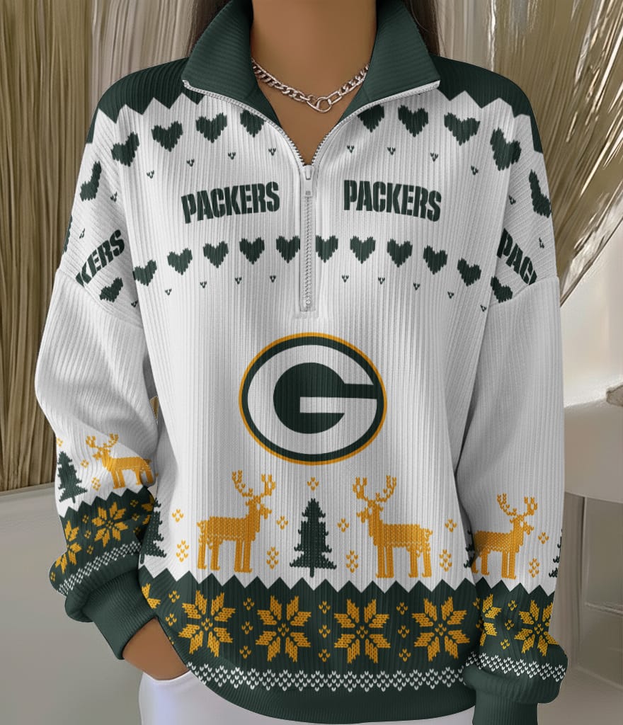 Green Bay Packers 2025 Edition Quarter Zip Corduroy Sweatshirt for Christmas AMCCLG001468