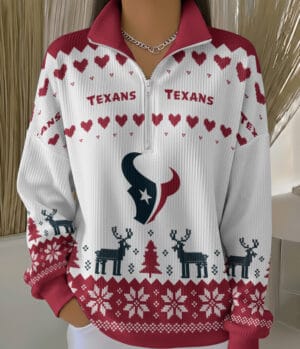 Houston Texans 2025 Edition Quarter Zip Corduroy Sweatshirt for Christmas AMCCLG001507