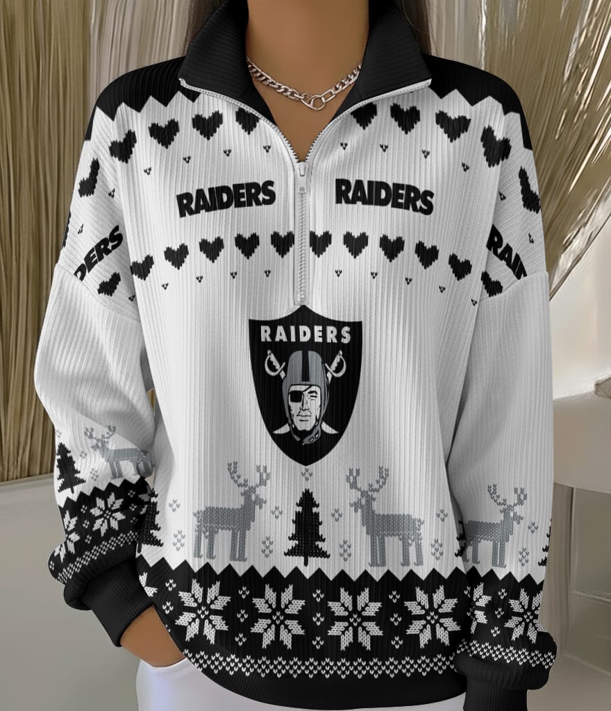 Las Vegas Raiders 2025 Edition Quarter Zip Corduroy Sweatshirt for Christmas AMCCLG001469