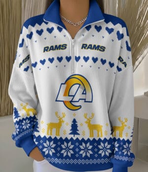 Los Angeles Rams 2025 Edition Quarter Zip Corduroy Sweatshirt for Christmas AMCCLG001451