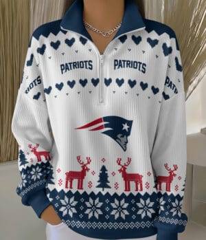 New England Patriots 2025 Edition Quarter Zip Corduroy Sweatshirt for Christmas AMCCLG001516