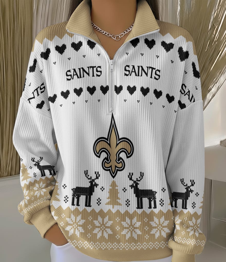 New Orleans Saints 2025 Edition Quarter Zip Corduroy Sweatshirt for Christmas AMCCLG001483