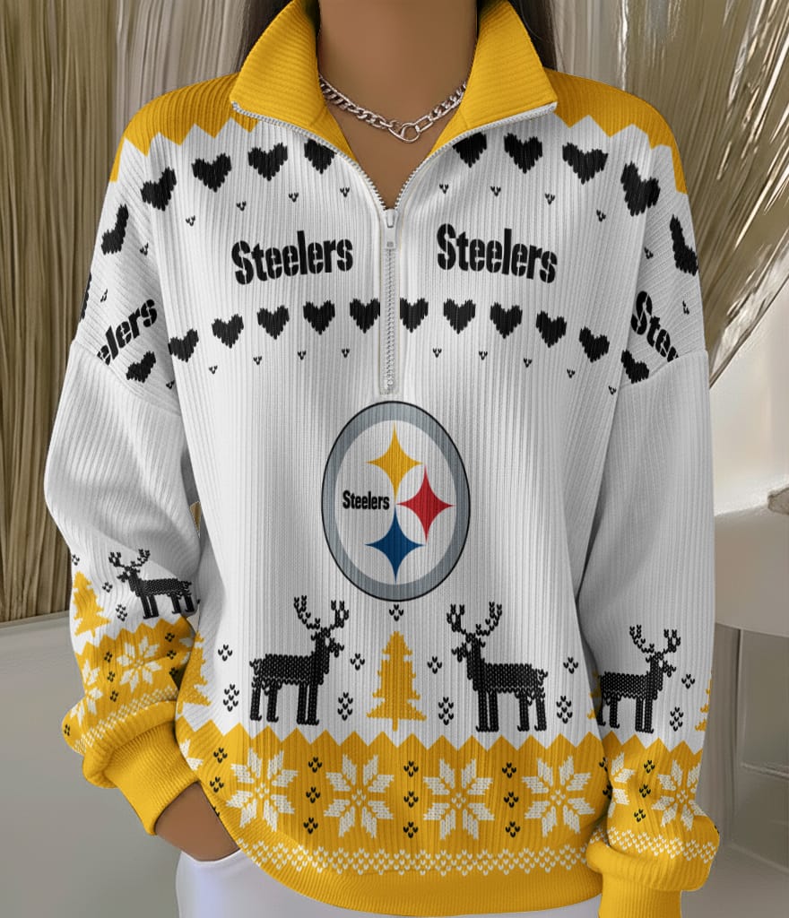 Pittsburgh Steelers 2025 Edition Quarter Zip Corduroy Sweatshirt for Christmas AMCCLG001492