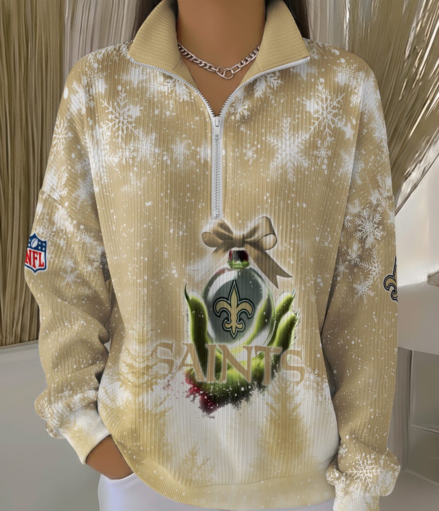 New Orleans Saints 2025 Edition Quarter Zip Corduroy Sweatshirt for Christmas AMCCLG001487