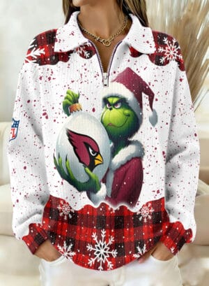 Arizona Cardinals x The Grinch 2025 Edition Quarter Zip Corduroy Sweatshirt for Christmas AMCCLG001383