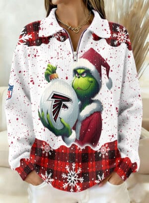 Atlanta Falcons x The Grinch 2025 Edition Quarter Zip Corduroy Sweatshirt for Christmas AMCCLG001375