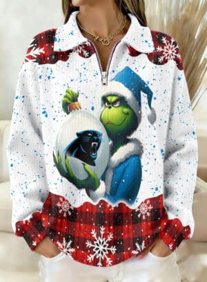 Carolina Panthers x The Grinch 2025 Edition Quarter Zip Corduroy Sweatshirt for Christmas AMCCLG001384