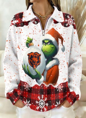 Chicago Bears x The Grinch 2025 Edition Quarter Zip Corduroy Sweatshirt for Christmas AMCCLG001382