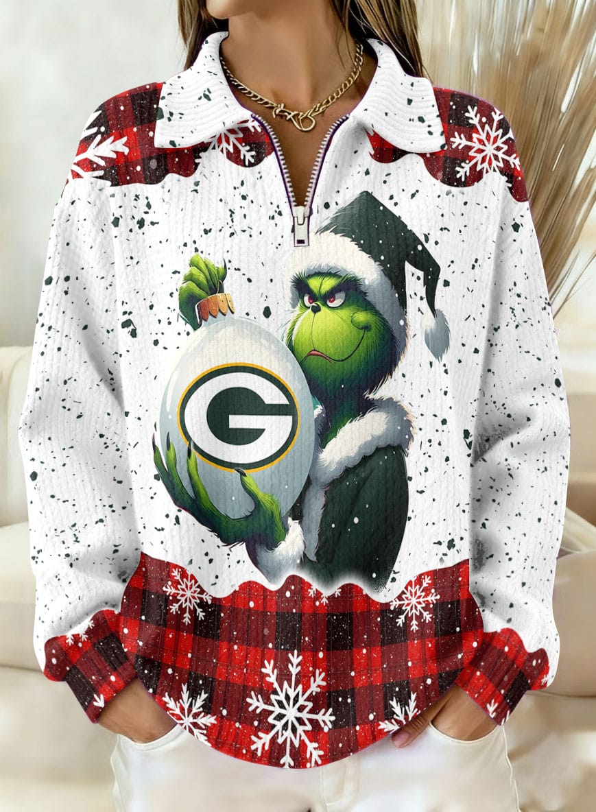 Green Bay Packers x The Grinch 2025 Edition Quarter Zip Corduroy Sweatshirt for Christmas AMCCLG001385