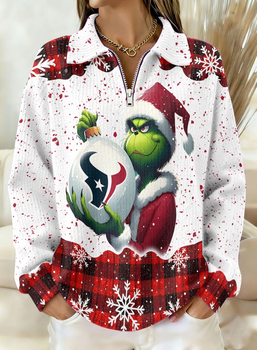 Houston Texans x The Grinch 2025 Edition Quarter Zip Corduroy Sweatshirt for Christmas AMCCLG001398