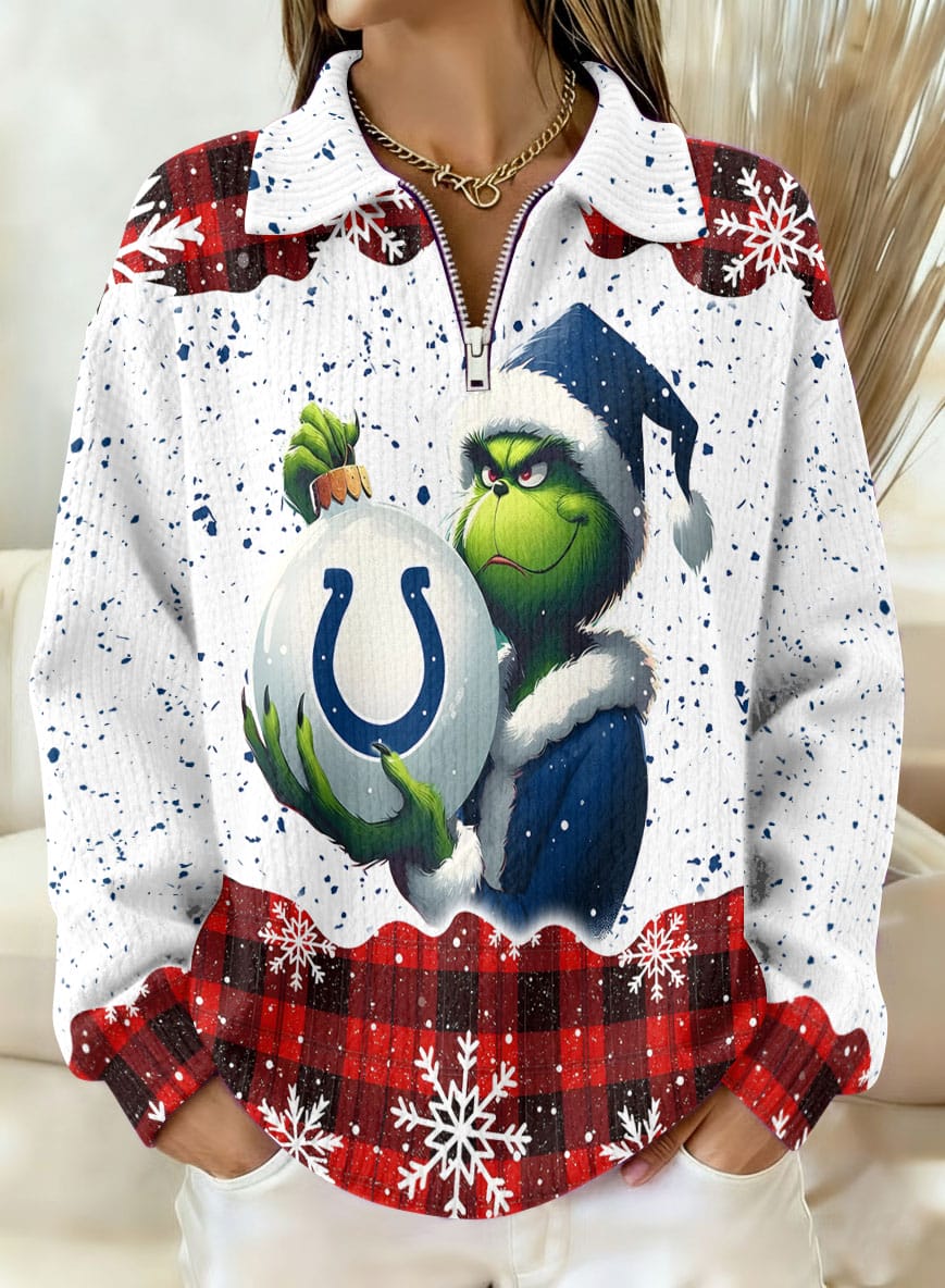 Indianapolis Colts x The Grinch 2025 Edition Quarter Zip Corduroy Sweatshirt for Christmas AMCCLG001389