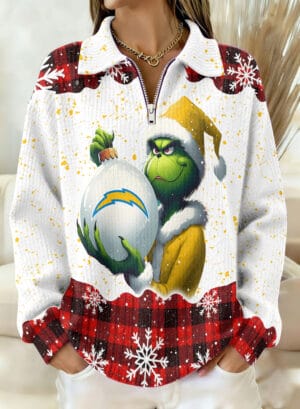 Los Angeles Chargers x The Grinch 2025 Edition Quarter Zip Corduroy Sweatshirt for Christmas AMCCLG001400