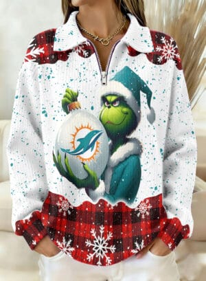 Miami Dolphins x The Grinch 2025 Edition Quarter Zip Corduroy Sweatshirt for Christmas AMCCLG001405