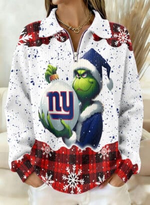 New York Giants x The Grinch 2025 Edition Quarter Zip Corduroy Sweatshirt for Christmas AMCCLG001403