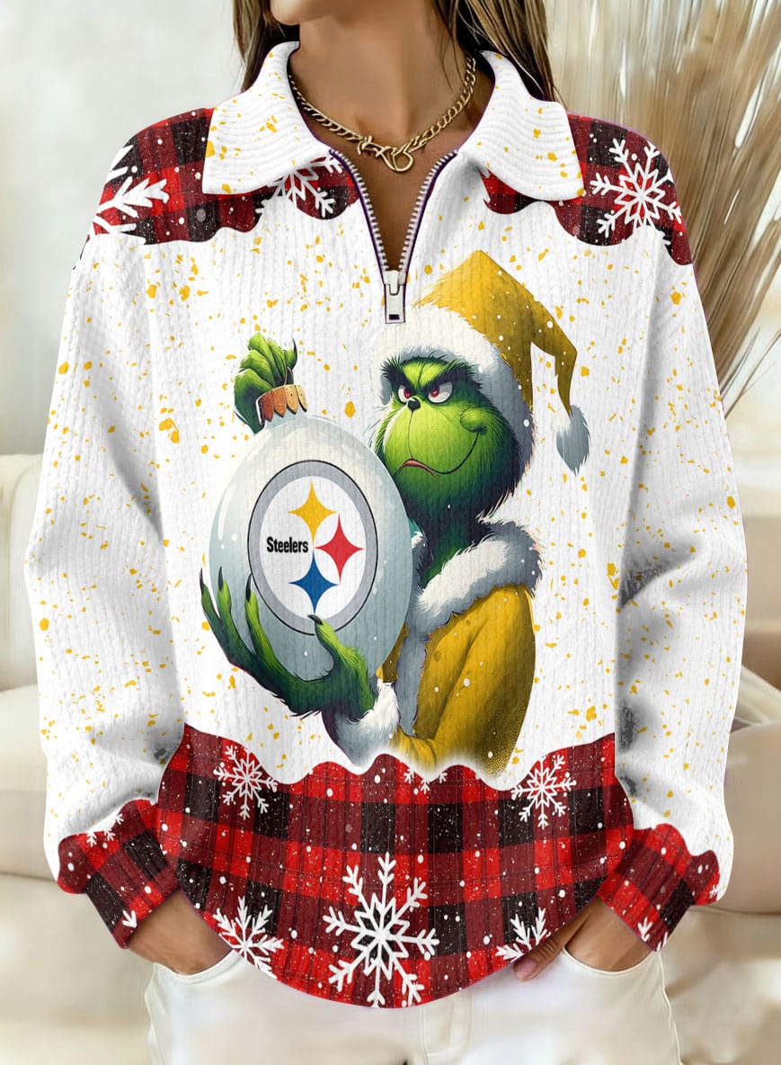 Pittsburgh Steelers x The Grinch 2025 Edition Quarter Zip Corduroy Sweatshirt for Christmas AMCCLG001393