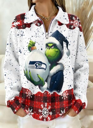 Seattle Seahawks x The Grinch 2025 Edition Quarter Zip Corduroy Sweatshirt for Christmas AMCCLG001380