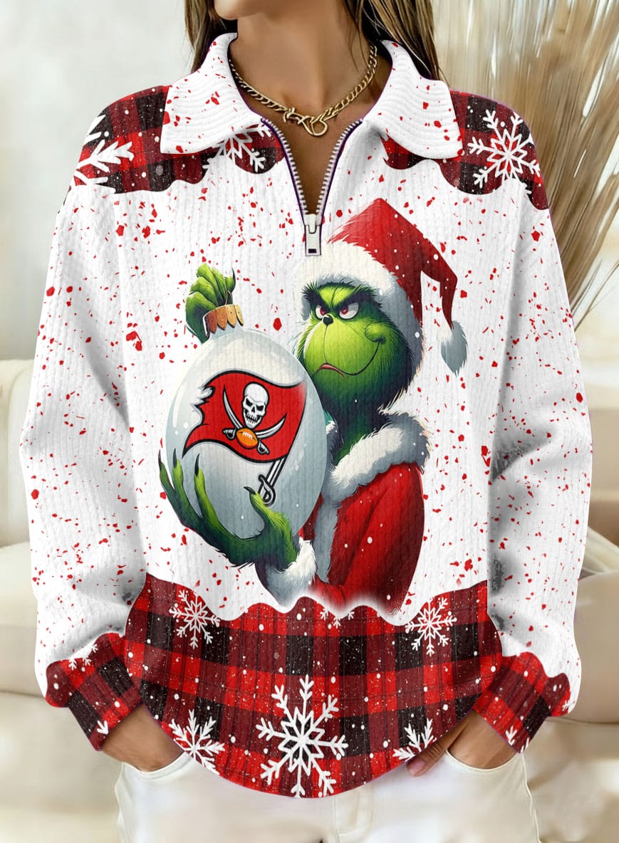 Tampa Bay Buccaneers x The Grinch 2025 Edition Quarter Zip Corduroy Sweatshirt for Christmas AMCCLG001402