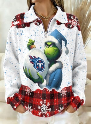 Tennessee Titans x The Grinch 2025 Edition Quarter Zip Corduroy Sweatshirt for Christmas AMCCLG001381