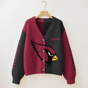Arizona Cardinals Oversized V-Neck Knit Cardigan Custom Any Name AMCCLG001649