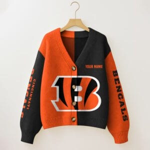 Cincinnati Bengals Oversized V-Neck Knit Cardigan Custom Any Name AMCCLG001655