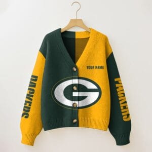 Green Bay Packers Oversized V-Neck Knit Cardigan Custom Any Name AMCCLG001660
