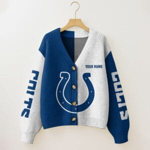 Indianapolis Colts Oversized V-Neck Knit Cardigan Custom Any Name AMCCLG001662